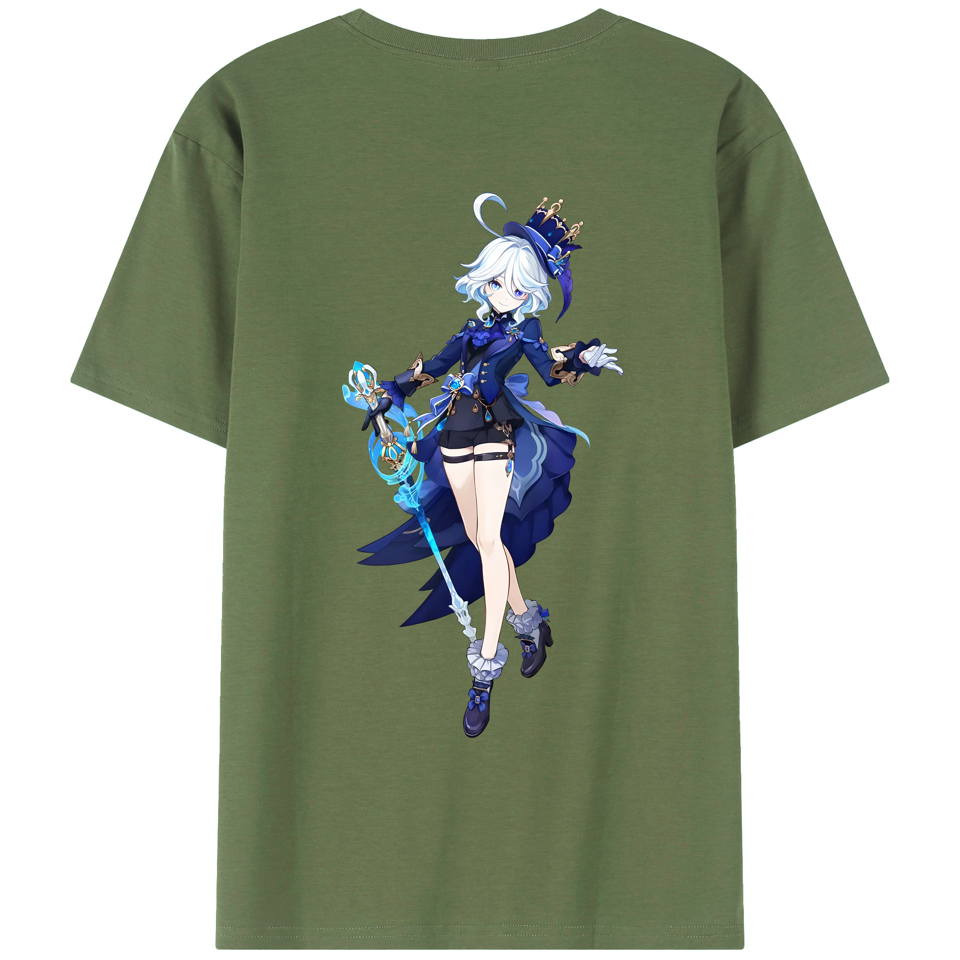 げんし神 フリーナ genshin Furina 綿100％ メンズ半袖Tシャツ（バックプリント） 通気性